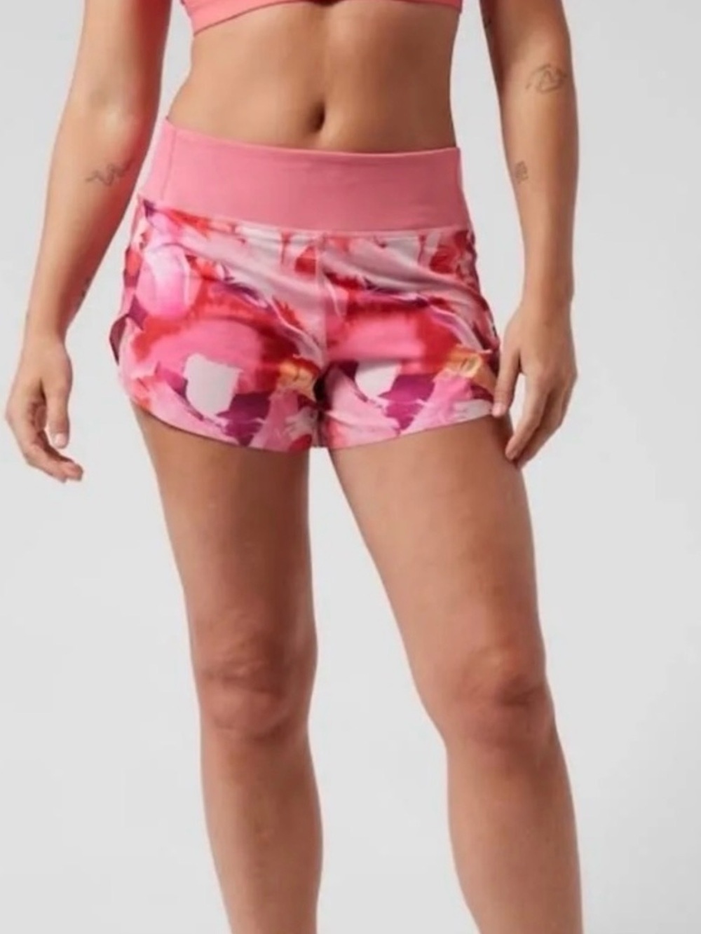 Athleta Run With It Shorts XS Pink Floral Running Shorts UPF 50 Athletic